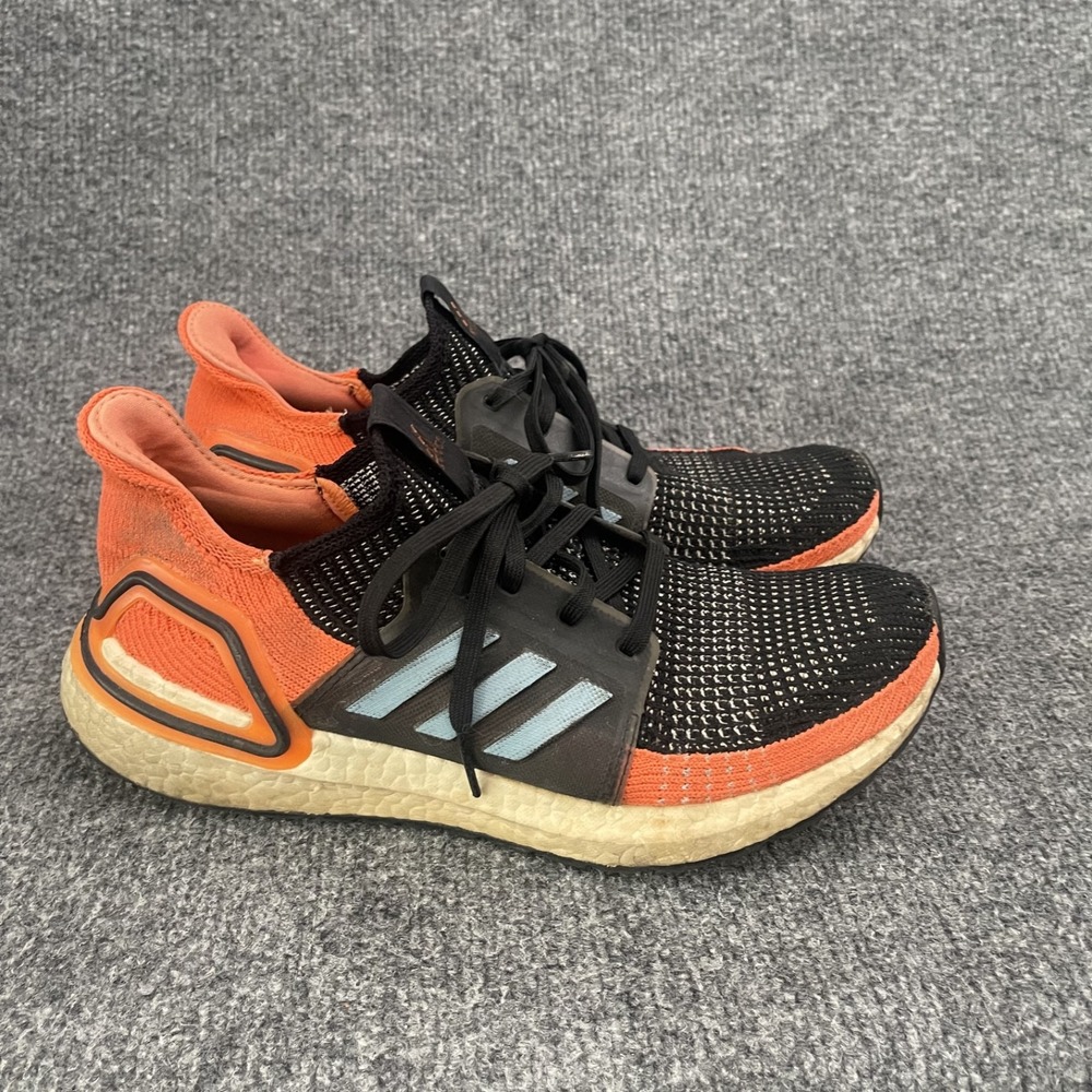 adidas UltraBoost 19 Core Running Shoes Womens Sz 8 Black Solar Orange Glow Blue